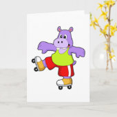 Carte Hippo comme patineur avec patins en ligne (Fleur jaune)