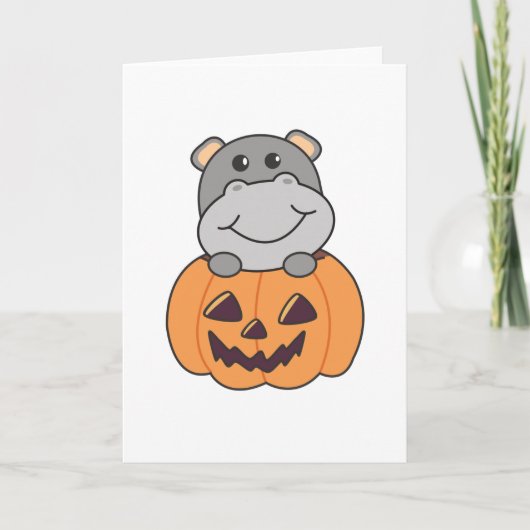 Carte Hippo En Citrouille Hippopotames Douces Halloween  (Devant)