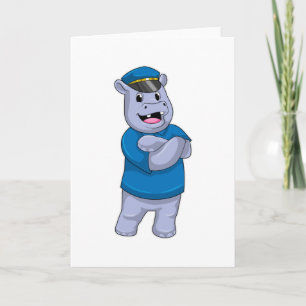 Carte Hippo en tant que policier avec casquette de polic