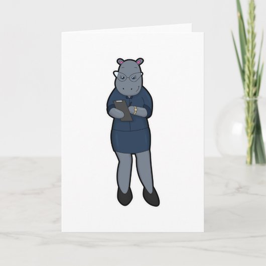 Carte Hippo en tant que secrétaire avec Bloc-notes et st (Devant)