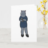 Carte Hippo en tant que secrétaire avec Bloc-notes et st (Fleur jaune)