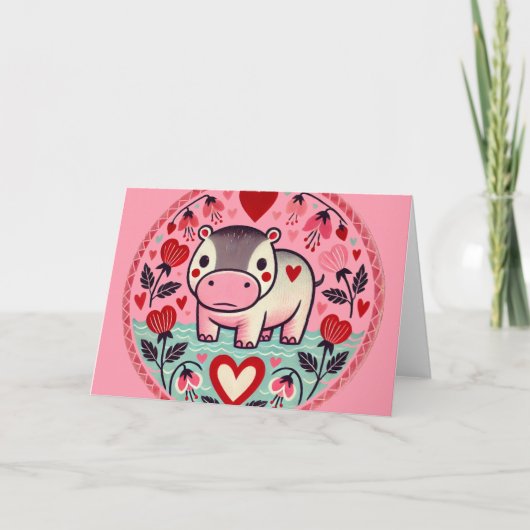Carte Hippo Hippopotame de la Saint-Valentin (Devant)