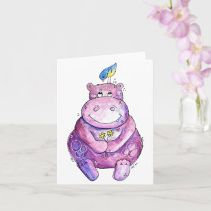 Carte Hippo mignon violet blanc