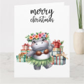 Carte Hippo Thème de Noël pour Amoureux des animaux (Devant)