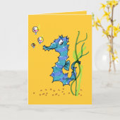 Carte Hippocampe de bande dessinée mignon (Fleur jaune)