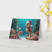 Carte Hippocampe de Noël sous-marin et tortue de mer (Fleur jaune)
