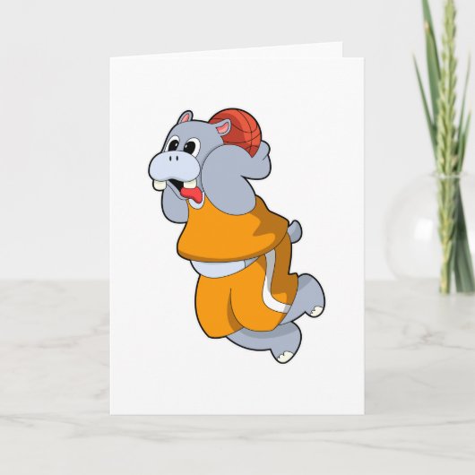 Carte Hippopotame au sport de basket-ball (Devant)