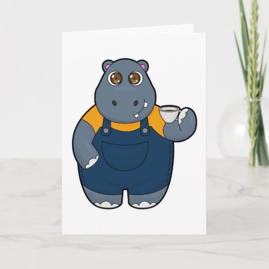 Carte Hippopotame avec tasse de café (Devant)