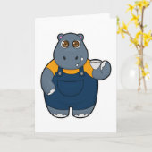 Carte Hippopotame avec tasse de café (Fleur jaune)