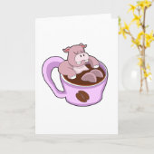Carte Hippopotame avec tasse de café (Fleur jaune)