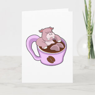 Carte Hippopotame avec tasse de café