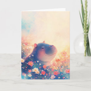 Carte Hippopotame bienheureux dans une prairie de rêve