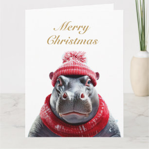 Carte Hippopotame bonnet et écharpe Joyeux Noël