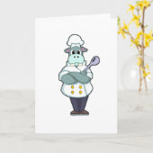 Carte Hippopotame cuisinier avec cuillère en bois et tab (Fleur jaune)
