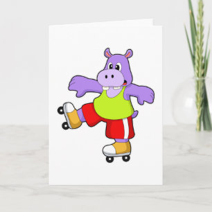 Carte Hippopotame en patineur avec des rollers en ligne