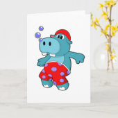 Carte Hippopotame en train de nager avec un maillot de b (Fleur jaune)