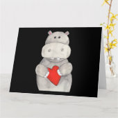 Carte Hippopotame Mignon Tenant Un Cœur | Hippopotame D' (Fleur jaune)