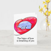 Carte hippopotame romantique (Fleur jaune)