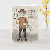 Carte Hipster Chat Pêche Thème Amusant Anniversaire (Fleur jaune)