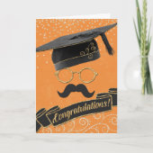 Carte Hipster Graduation Félicitations Mustache Orange (Devant)