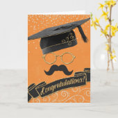 Carte Hipster Graduation Félicitations Mustache Orange (Fleur jaune)