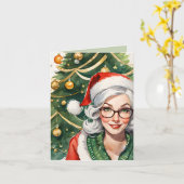 Carte Hipster Mrs Claus & Cocktail Recette Noël (Fleur jaune)
