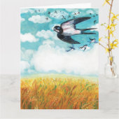 Carte Hirondelles survolant le champ de blé (Fleur jaune)