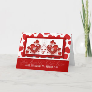 Carte His and His Wedding Anniversary Two Red Hearts