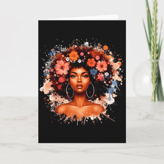 Carte Histoire noire Fille aux fleurs cheveux afro Femme (Devant)