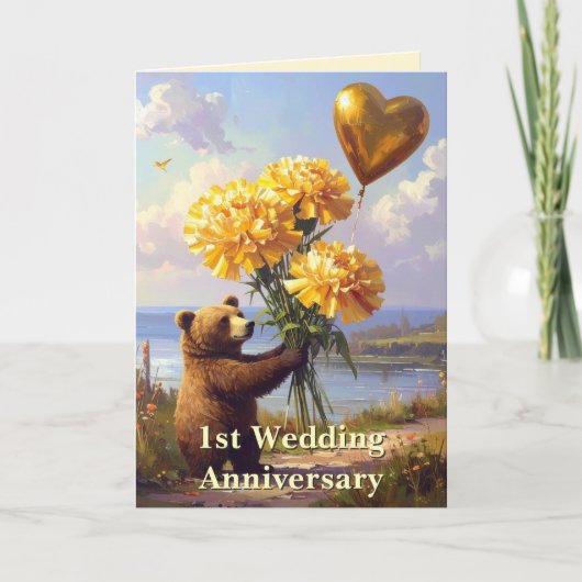 Carte Histoire Ours & Coeur 1er anniversaire Mariage (Devant)