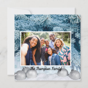 Carte Hiver avec boules d'argent Photo voeux de Noël