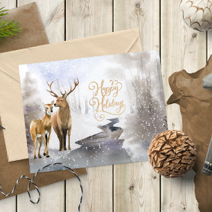 Carte Hiver Bois Cerf Joyeux Vacances Photo