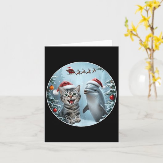 Carte Hiver Chat de Noël Selfie Dauphin Lover Avec San (Fleur jaune)