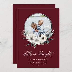 Carte Hiver Floral Hoop Wreath Photo Holiday Card