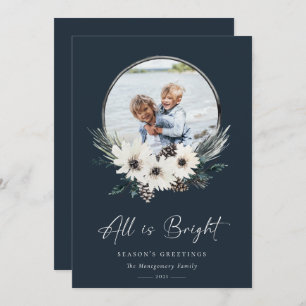 Carte Hiver Floral Hoop Wreath Photo Holiday Card