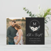 Carte Hiver Floral Monogramme Hoop Wreath Photo (Debout devant)