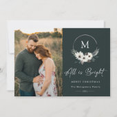 Carte Hiver Floral Monogramme Hoop Wreath Photo (Devant)