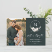 Carte Hiver Floral Monogramme Hoop Wreath Photo (Debout devant)