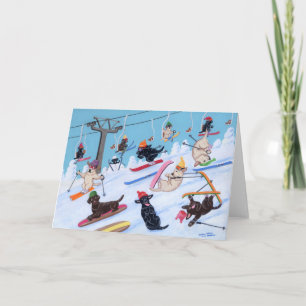 Carte Hiver Fun Ski Labradors Peinture