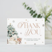 Carte Hiver mignon Ours polaire Baby shower Merci (Debout devant)