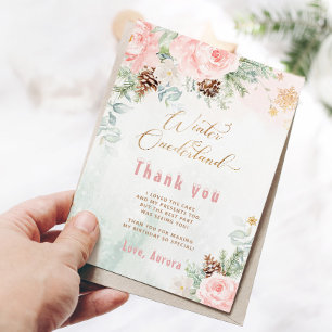 Carte Hiver onederland rose vif anniversaire merci