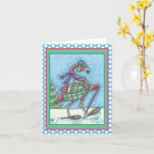 CARTE HIVER SNOWSHOOWS & COAT PINK FLAMANT ROSE TREKKING (Fleur jaune)