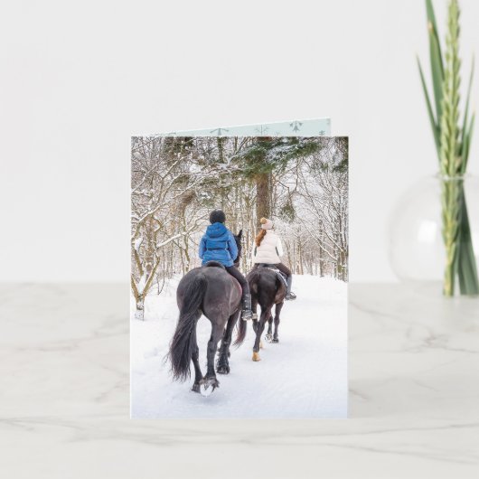 Carte Hiver Woodland Horse Riders Noël (Devant)