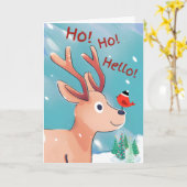 Carte Ho Ho Bonjour Noël mignonne bébé cerf dans la neig (Fleur jaune)