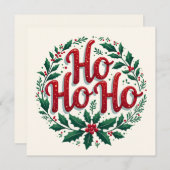 Carte Ho Ho Ho Christmas Wreath Typography Design (Devant / Derrière)