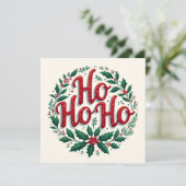 Carte Ho Ho Ho Christmas Wreath Typography Design (Debout devant)