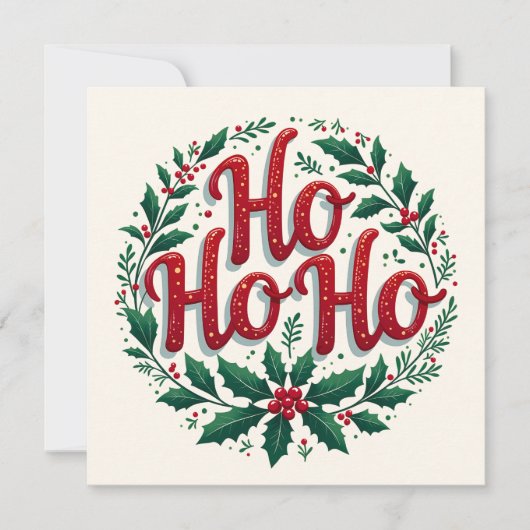 Carte Ho Ho Ho Christmas Wreath Typography Design (Devant)