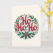 Carte Ho Ho Ho Christmas Wreath Typography Design (Fleur jaune)
