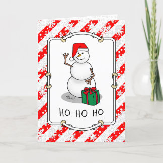 Carte Ho Ho Joyeux Noël Père Noël mignonne Snowman
