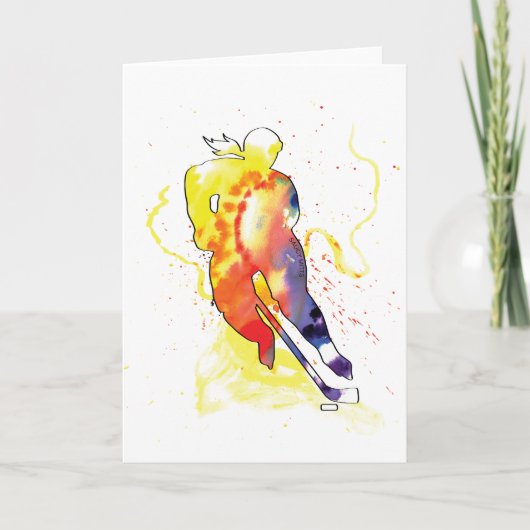 Carte Hockey Aquarelle Salutation (Devant)